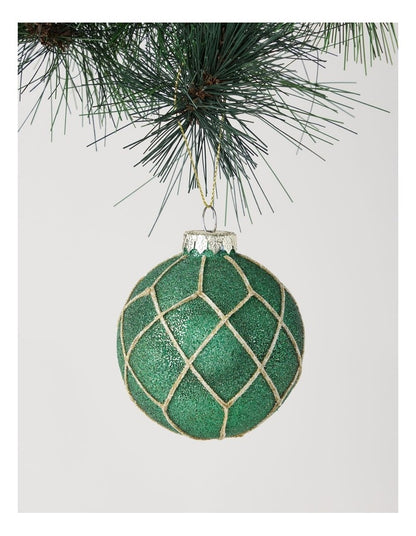 Heirloom Christmas Glass Beaded Diamond Grid BaubleGreen: 8cm