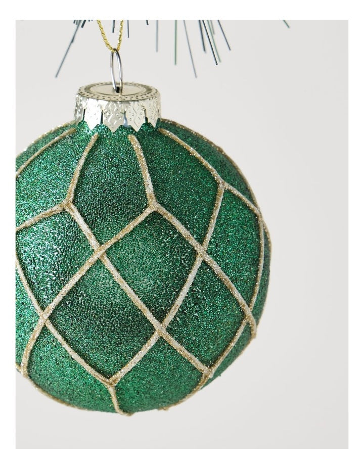 Heirloom Christmas Glass Beaded Diamond Grid BaubleGreen: 8cm