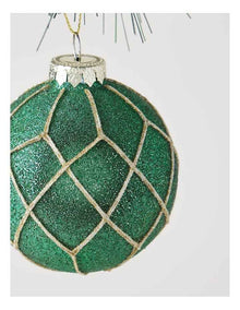 Heirloom Christmas Glass Beaded Diamond Grid BaubleGreen: 8cm