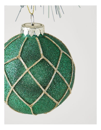 Heirloom Christmas Glass Beaded Diamond Grid BaubleGreen: 8cm