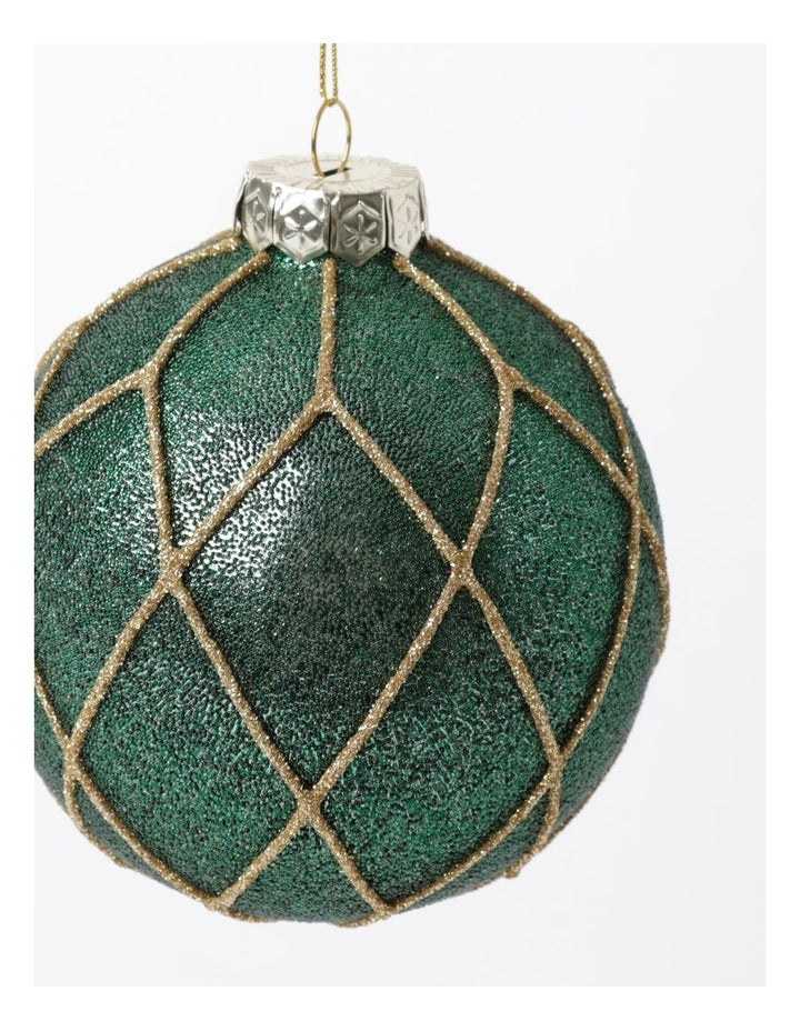 Heirloom Christmas Glass Beaded Diamond Grid BaubleGreen: 8cm