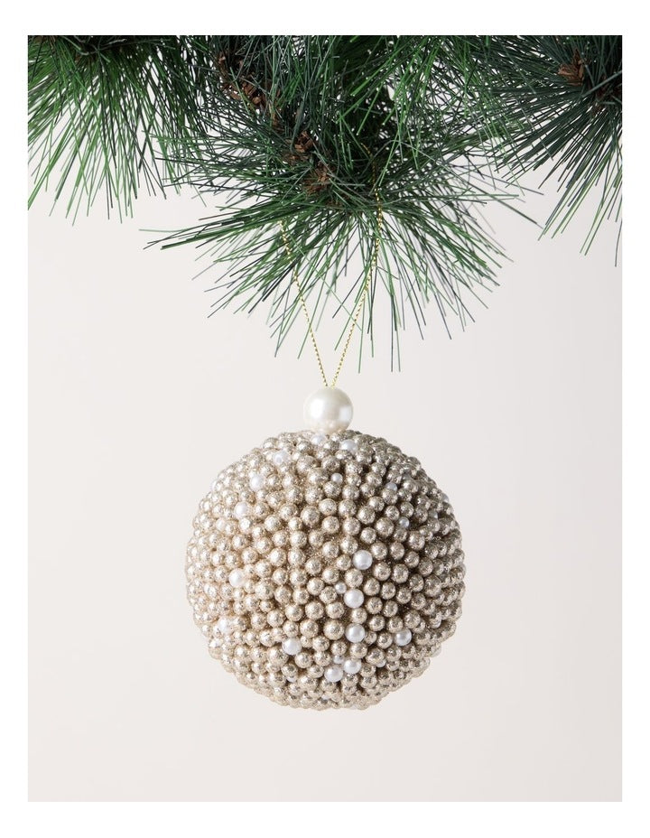 Luxe Christmas Plastic Glittered Bead Bauble OrnamentChampagne: 8cm