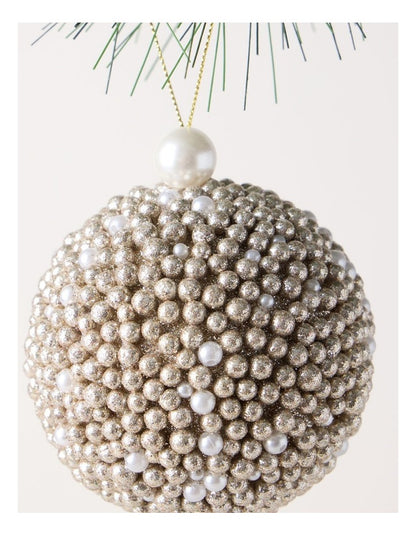 Luxe Christmas Plastic Glittered Bead Bauble OrnamentChampagne: 8cm