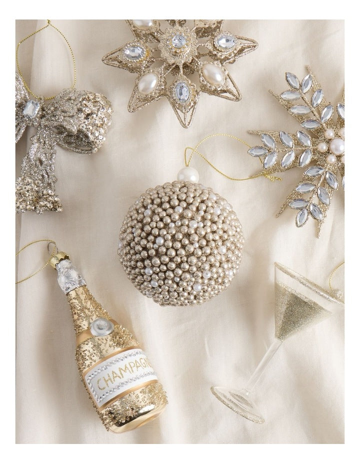 Luxe Christmas Plastic Glittered Bead Bauble OrnamentChampagne: 8cm