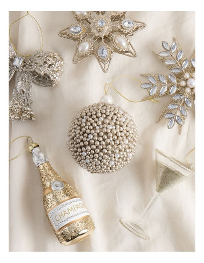 Luxe Christmas Plastic Glittered Bead Bauble OrnamentChampagne: 8cm
