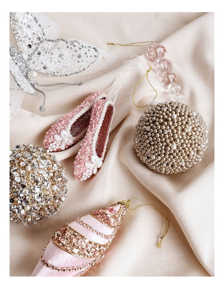 Luxe Christmas Plastic Glittered Bead Bauble OrnamentChampagne: 8cm