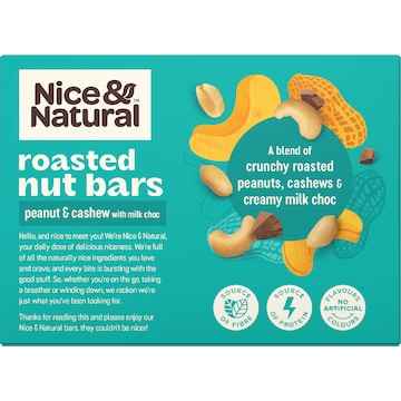 Nice & Natural Roasted Nut Bars Peanut & Cashew With Milk Choc 6 pack