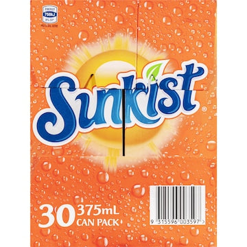 Sunkist Orange Soft Drink Cans 375mL x 30 pack