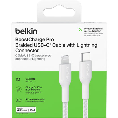 Belkin BoostCharge Braided USB-C to Lightning Cable 1m (White)