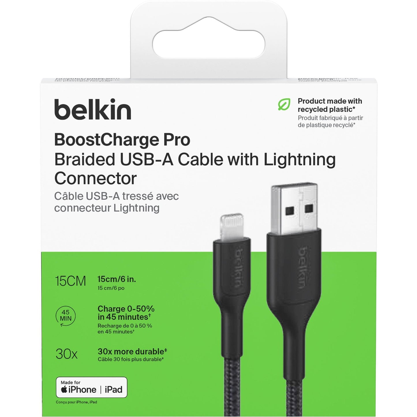Belkin BoostCharge Braided USB-A to Lightning Cable 15cm (Black)