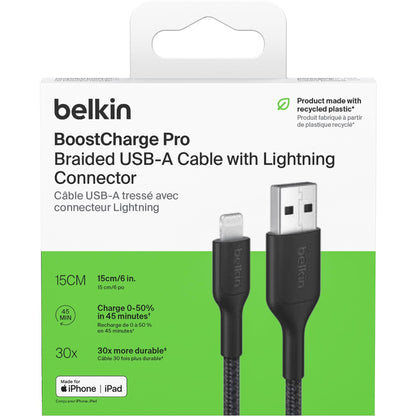 Belkin BoostCharge Braided USB-A to Lightning Cable 15cm (Black)