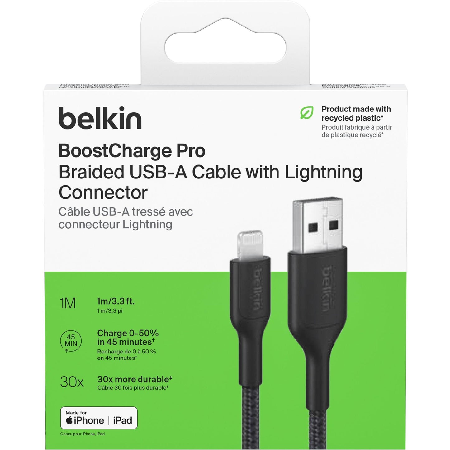 Belkin BoostCharge Braided USB-A to Lightning Cable 1m (Black)