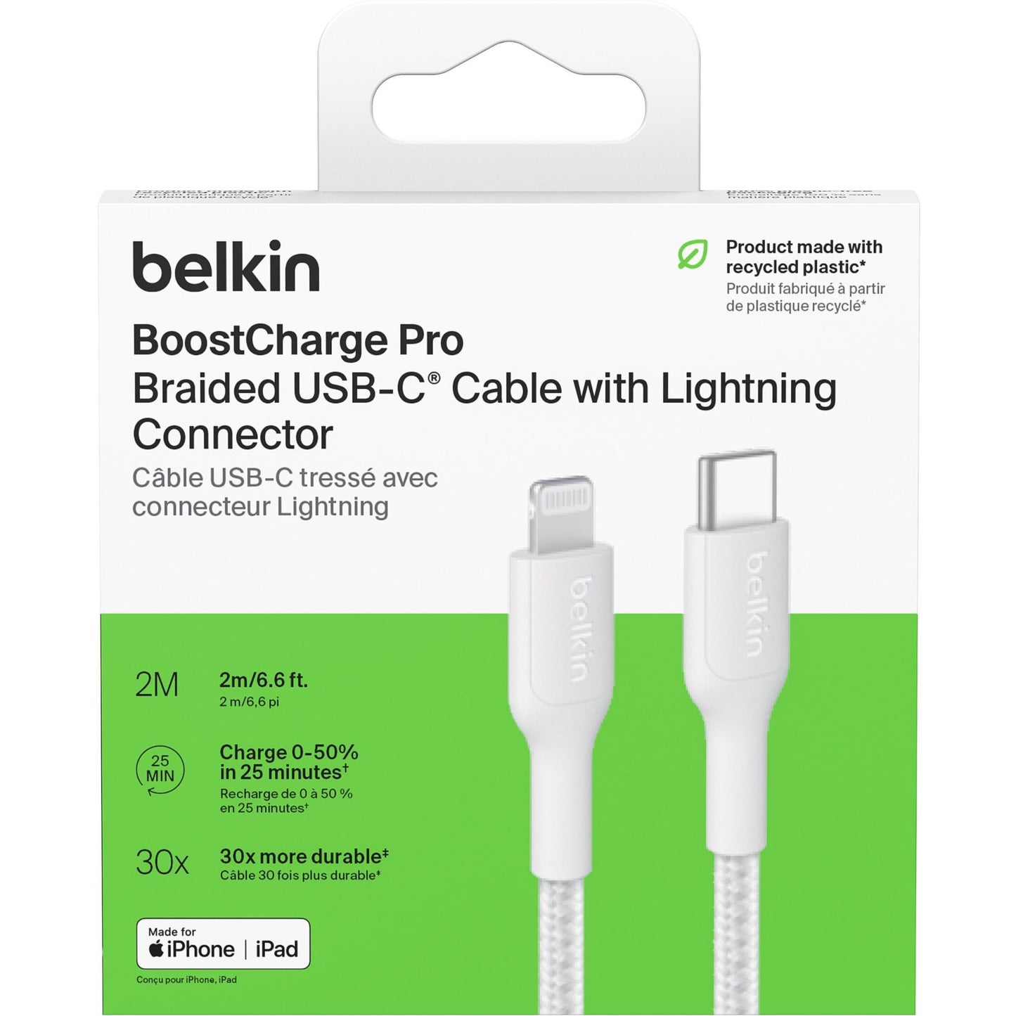 Belkin BoostCharge Braided USB-C to Lightning Cable 2m (White)