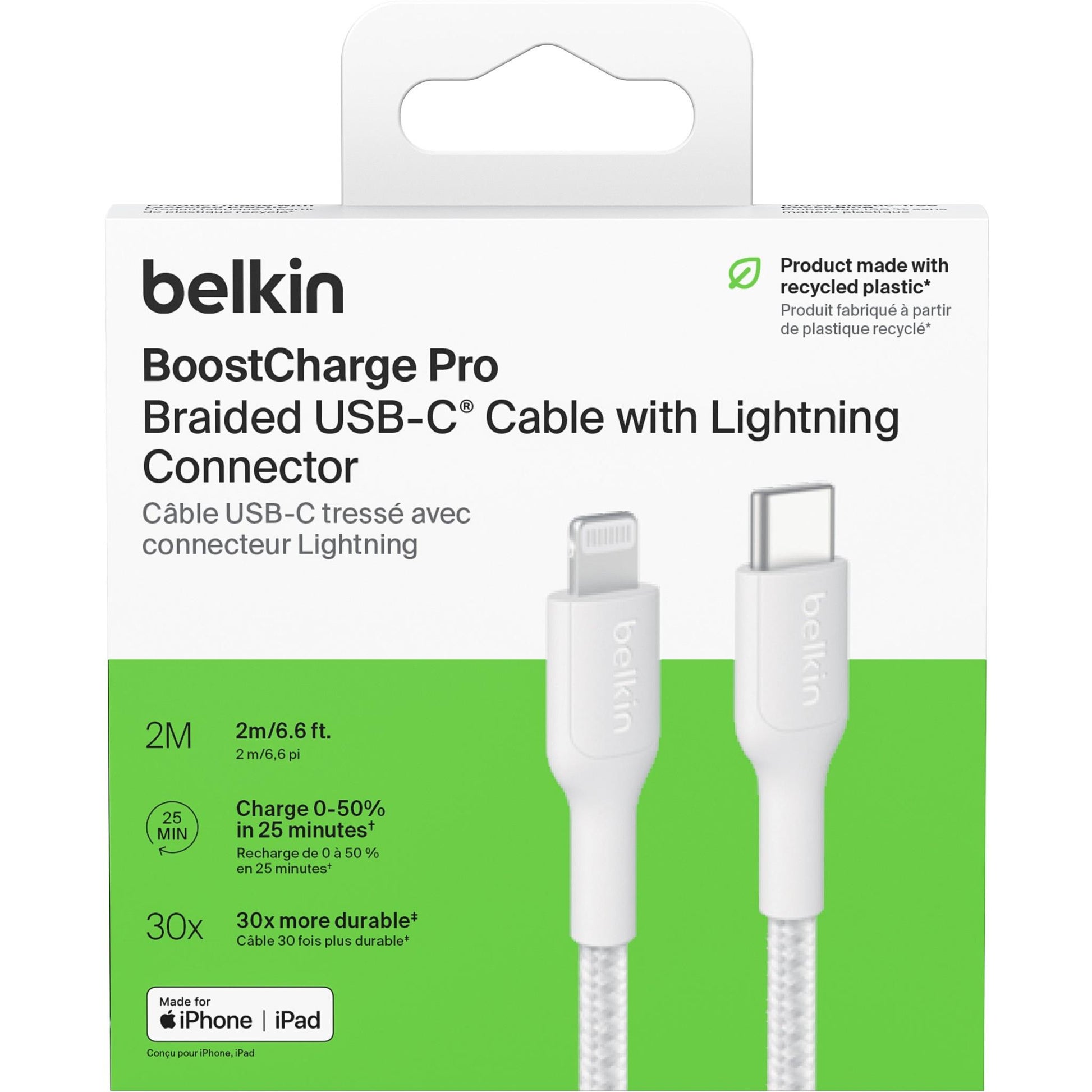 Belkin BoostCharge Braided USB-C to Lightning Cable 2m (White)