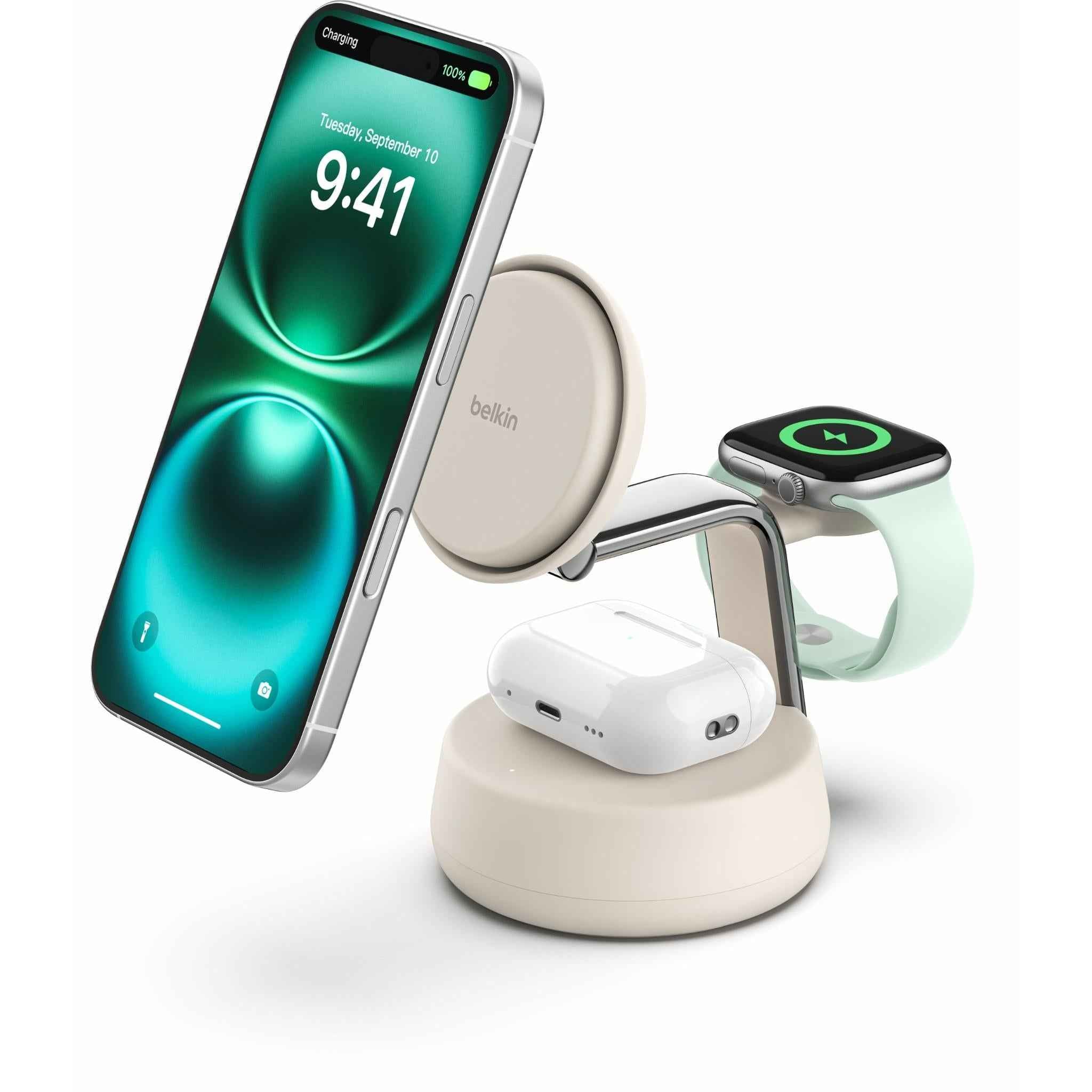Belkin UltraCharge Pro 3-in-1 Magnetic Qi2 25W Charging Dock (Sand)