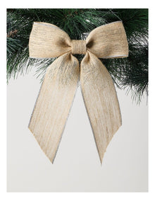 Eucalyptus Christmas Fabric Hessian Bow with Glitter Trim Clip 23cm in Natural
