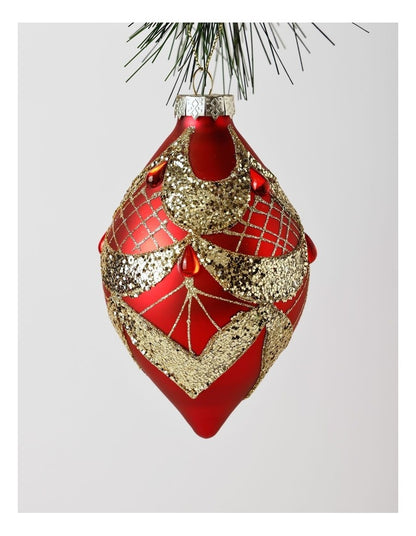 Heirloom Christmas Glass Glitter Deco FinialRed: 13cm