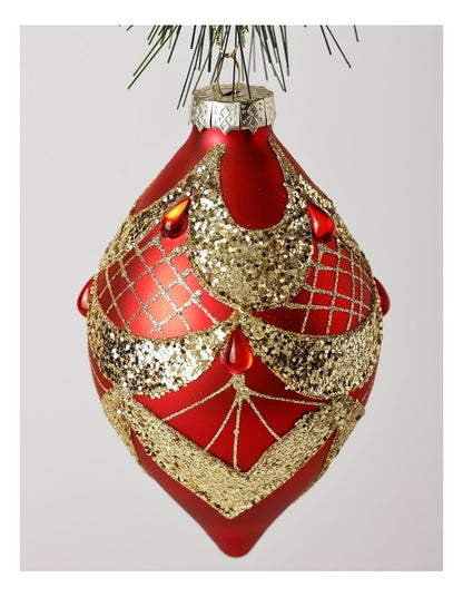 Heirloom Christmas Glass Glitter Deco FinialRed: 13cm