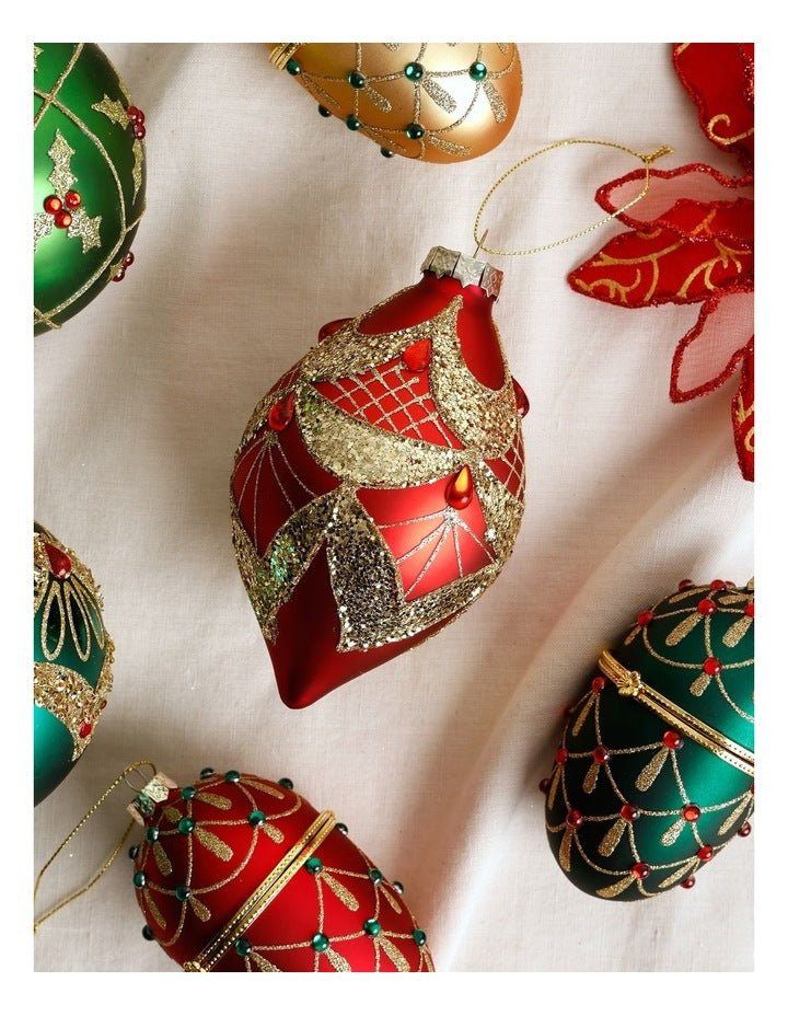 Heirloom Christmas Glass Glitter Deco FinialRed: 13cm