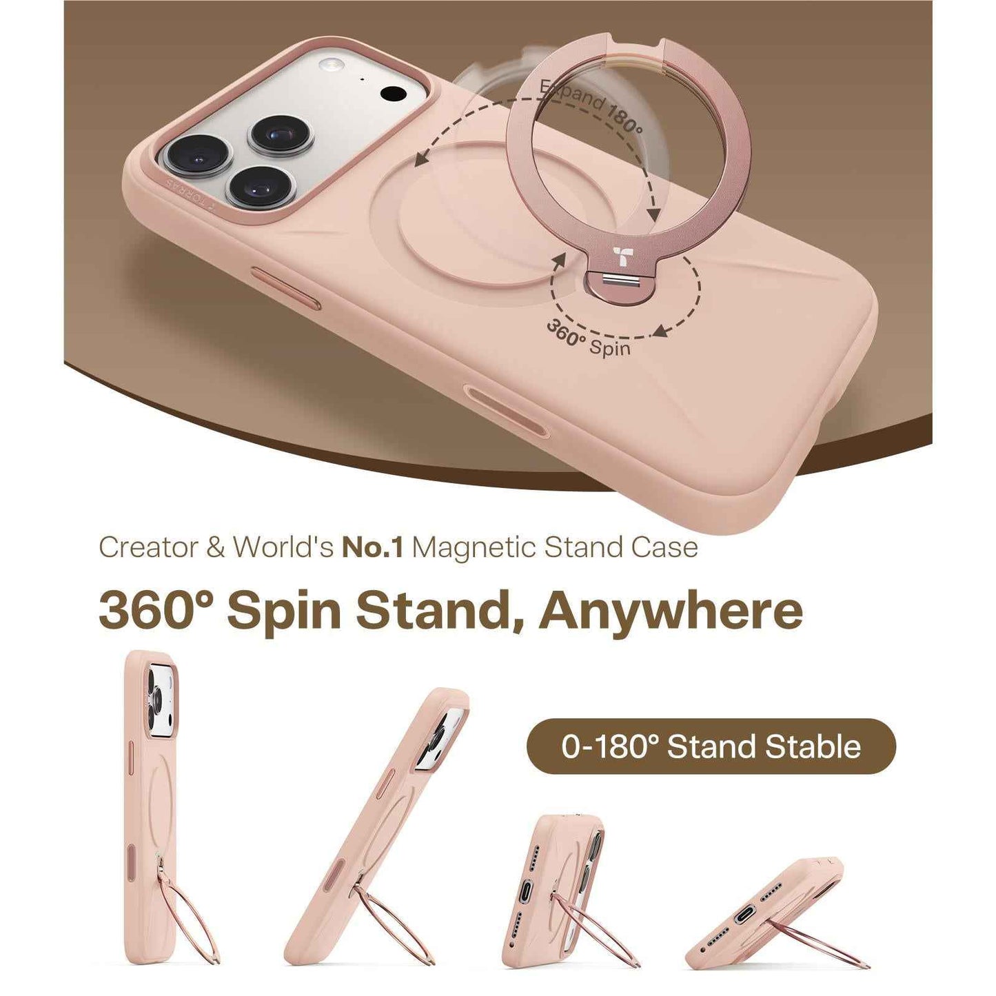 Torras Ostand Spin Silicone Case for iPhone 17 Pro Max (Blush Pink)