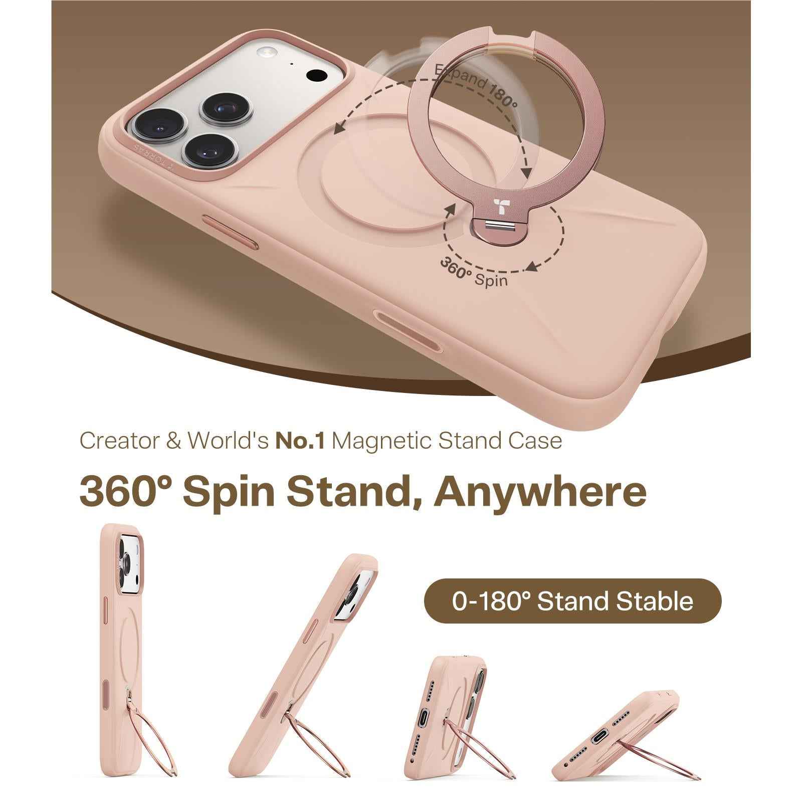 Torras Ostand Spin Silicone Case for iPhone 17 Pro Max (Blush Pink)