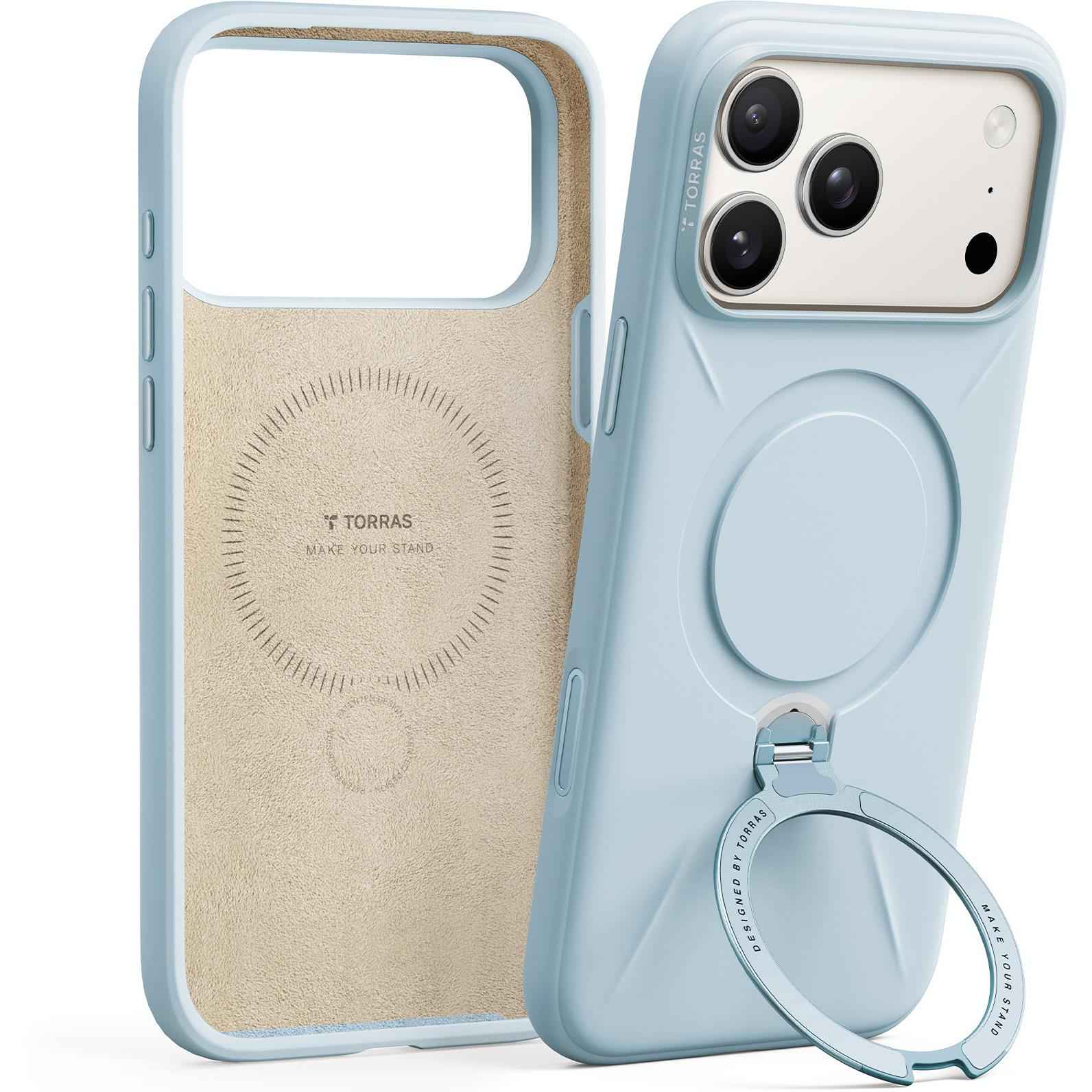 Torras Ostand Spin Silicone Case for iPhone 17 Pro (Baby Blue)