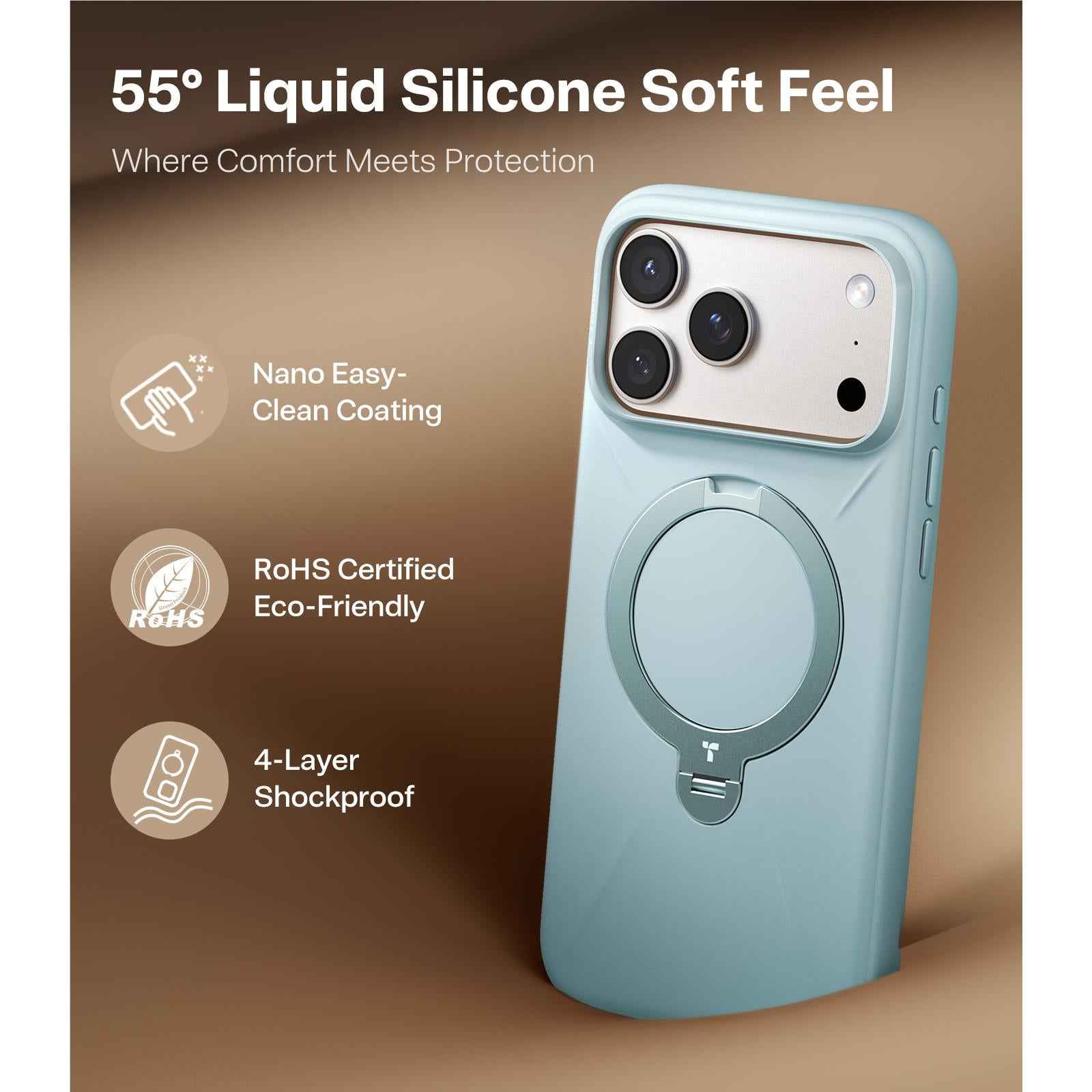 Torras Ostand Spin Silicone Case for iPhone 17 Pro (Baby Blue)