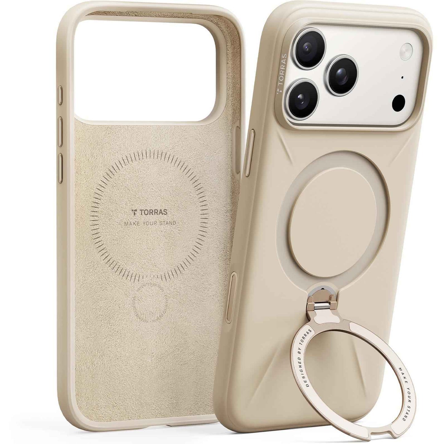 Torras Ostand Spin Silicone Case for iPhone 17 Pro (Desert Gold)