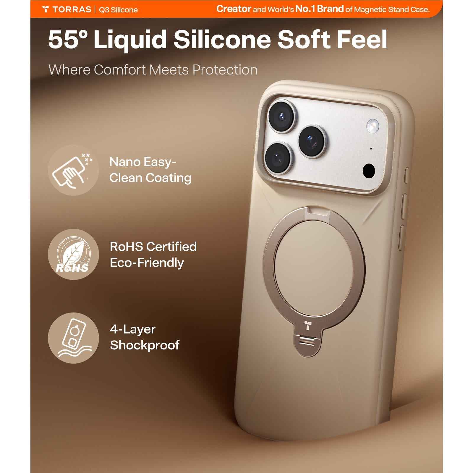 Torras Ostand Spin Silicone Case for iPhone 17 Pro (Desert Gold)