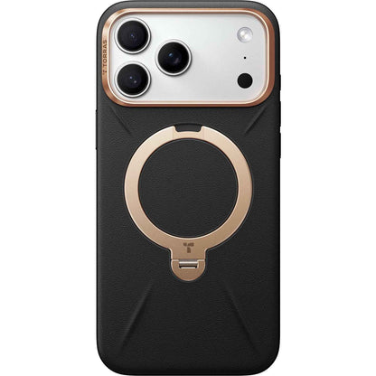Torras Ostand Spin Vegan Leather Case for iPhone 17 Pro Max (Ivory Black)