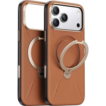 Torras Ostand Spin Vegan Leather Case for iPhone 17 Pro Max (Brown Gold)