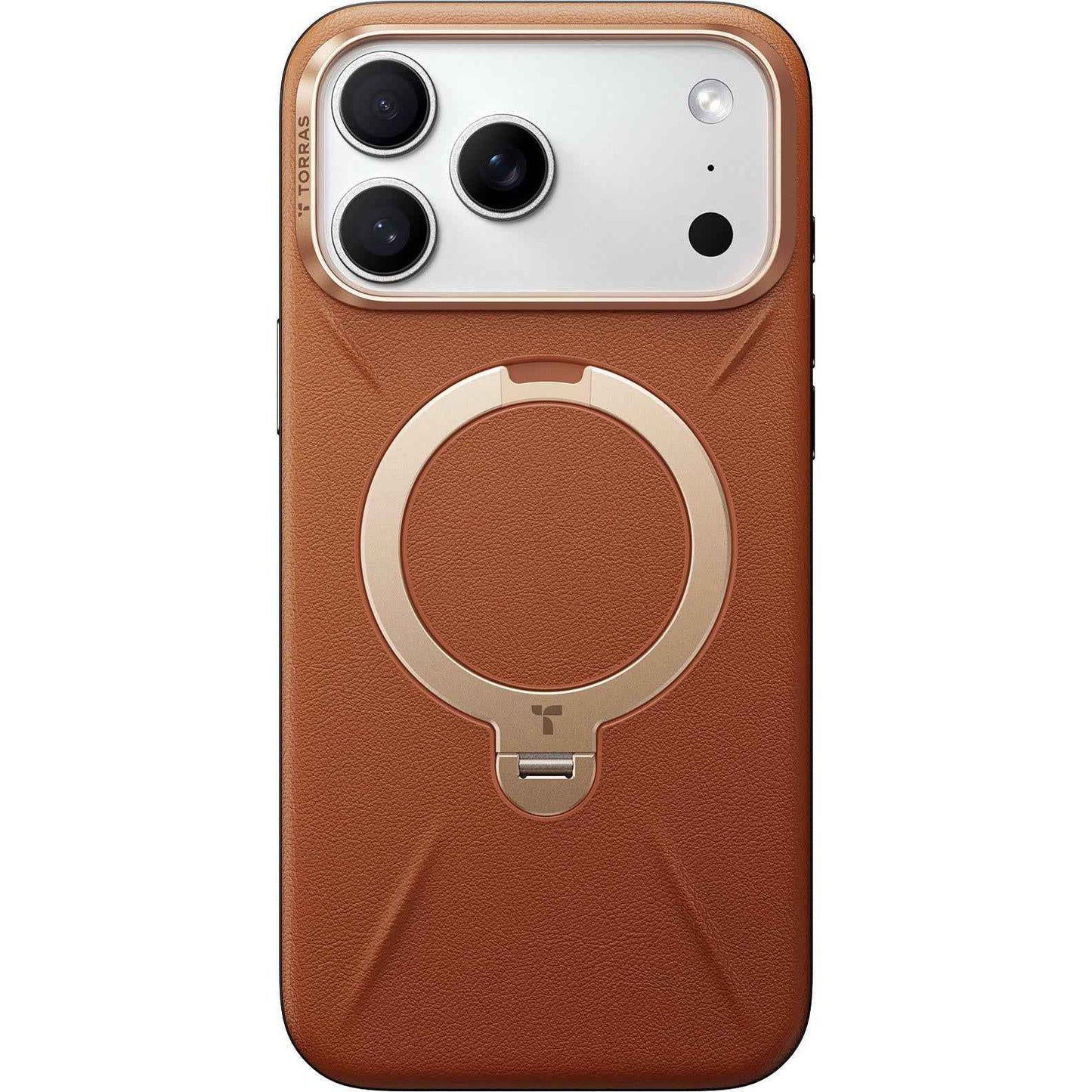 Torras Ostand Spin Vegan Leather Case for iPhone 17 Pro Max (Brown Gold)