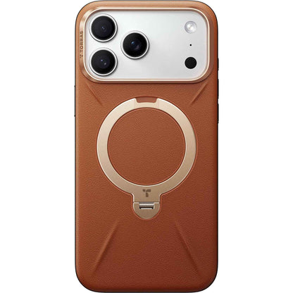 Torras Ostand Spin Vegan Leather Case for iPhone 17 Pro Max (Brown Gold)