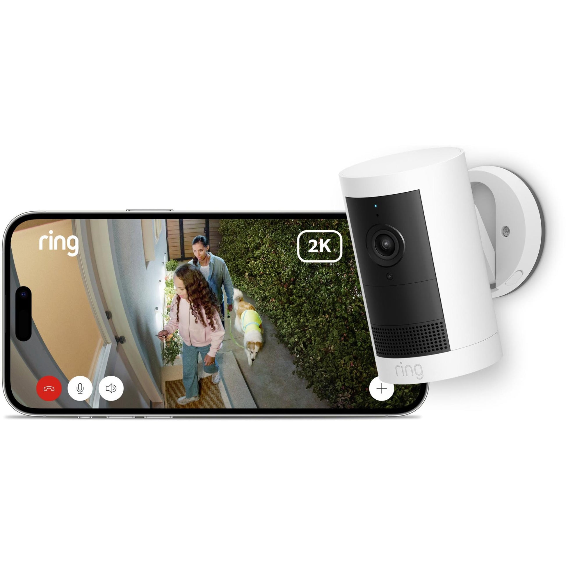 Ring Outdoor Security Camera Plus 2K Battery (White) [2 Pack]