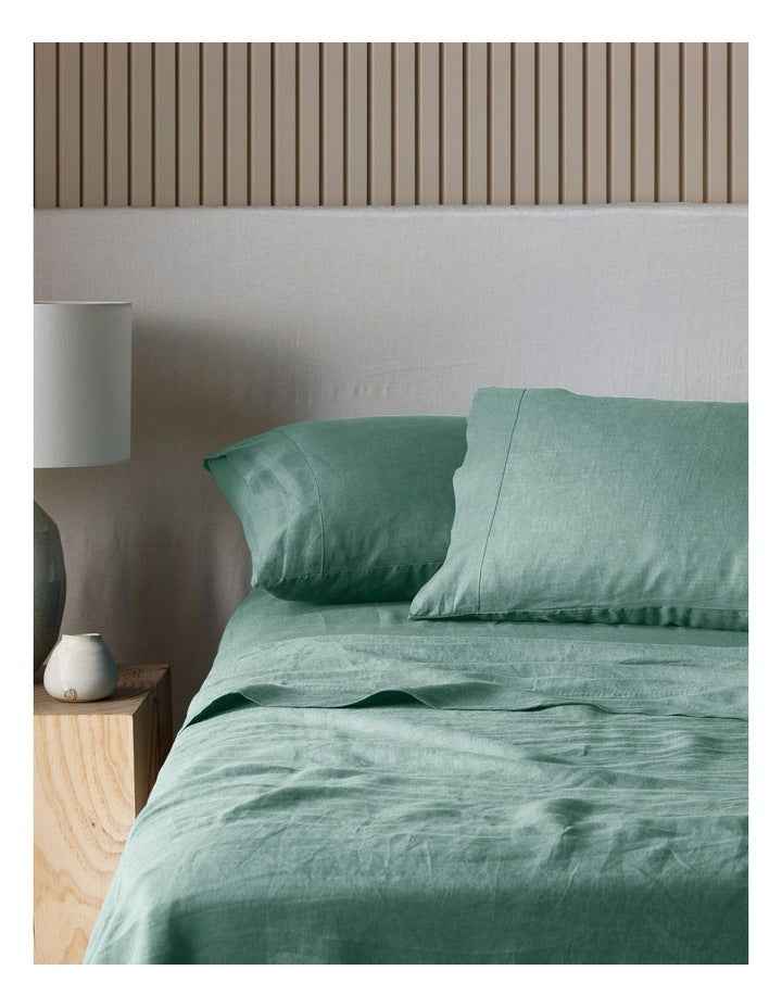 Sandy Cape Washed Belgian Linen Sheet Set in Eucalyptus