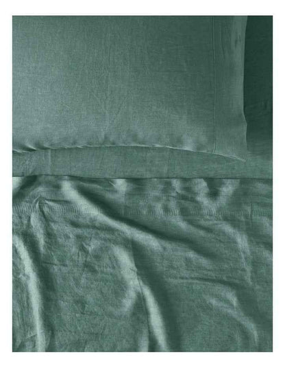 Sandy Cape Washed Belgian Linen Sheet Set in Eucalyptus