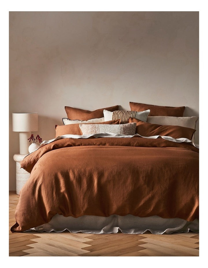Sandy Cape Washed Belgian Linen Quilt Cover Set in Earth