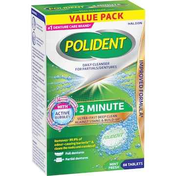 Polident 3 Minute Daily Cleanser For Dentures & Partials 66 pack
