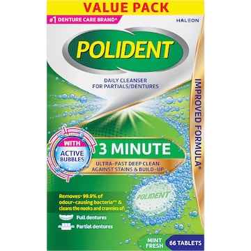 Polident 3 Minute Daily Cleanser For Dentures & Partials 66 pack