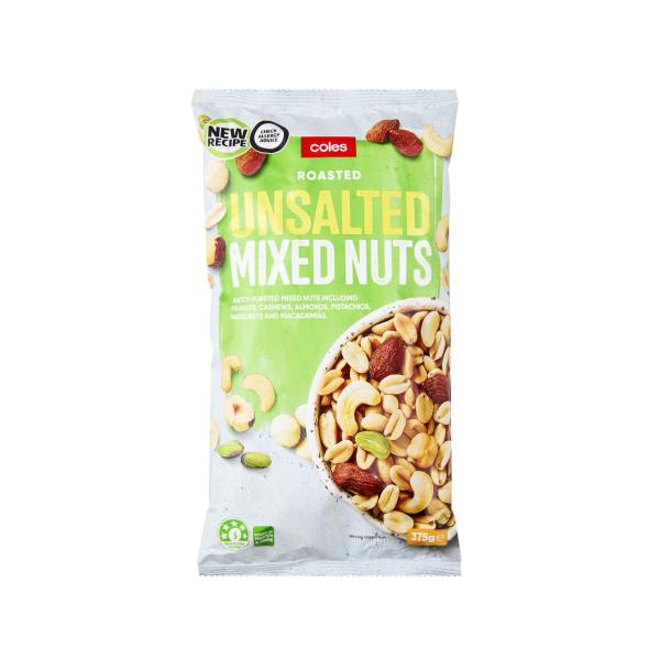 COLES UNSALTED MIXED NUTS 375G