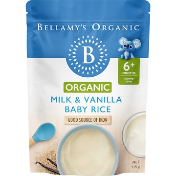 Bellamy's Organic Milk & Vanilla Baby Rice 6+ Months 125g