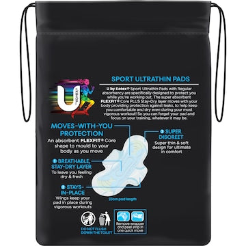 U by Kotex Sport Pads Regular With Wings 12 pack