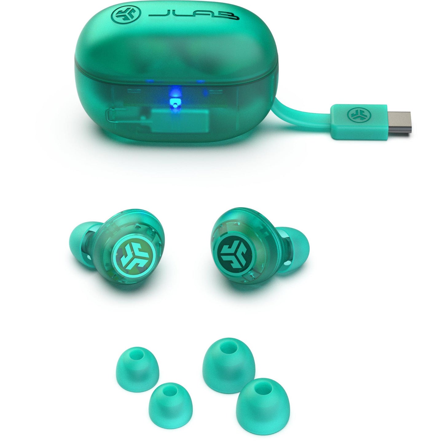 JLab Go Pop ANC True Wireless Earbuds (Clear Teal)