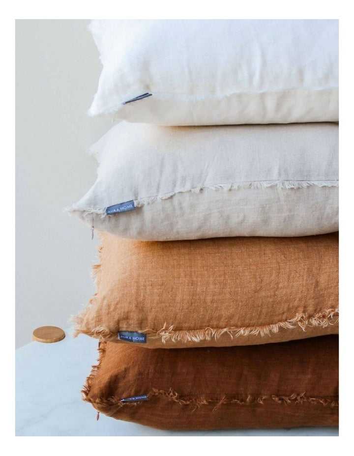 Vintage Linen Fringe Cushion in Sand