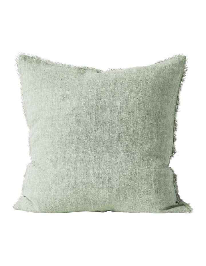 Vintage Linen Fringe Cushion in Sage