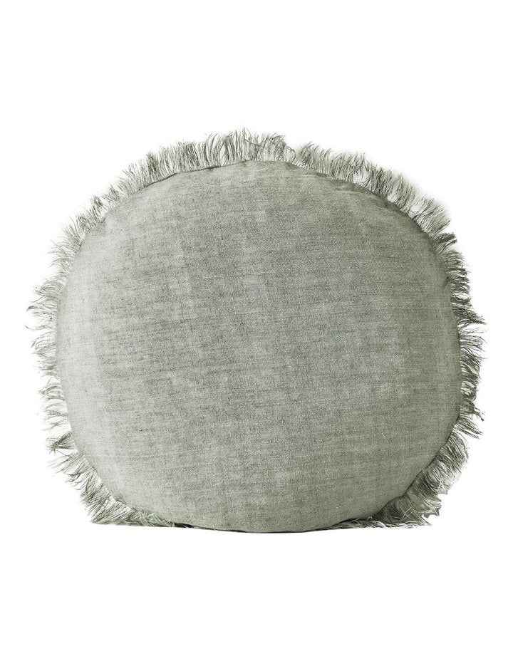 Vintage Linen Fringe 45cm Round Cushion in Sage