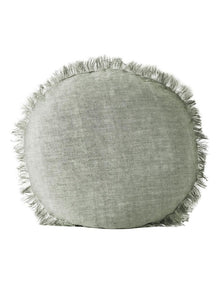 Vintage Linen Fringe 45cm Round Cushion in Sage