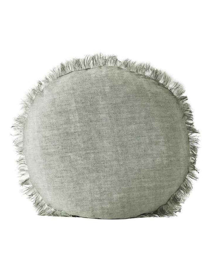Vintage Linen Fringe 45cm Round Cushion in Sage