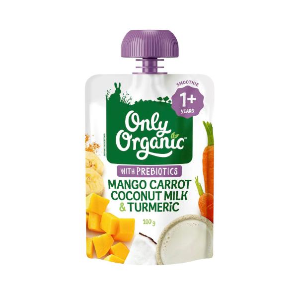 ONLY ORGANIC MANGO CARROT COCONUT MILK & TUMERIC 1Y + POUCH 100G