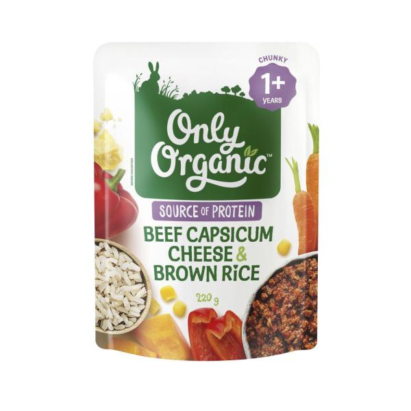 ONLY ORGANIC BEEF CAPSICUM- CHEESE & BROWN RICE 220G